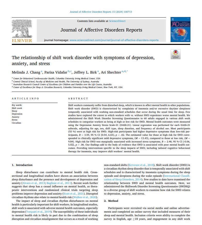 ترجمه مقاله انگلیسی رابطه اختلال کار شیفتی با علائم افسردگی، اضطراب و استرس